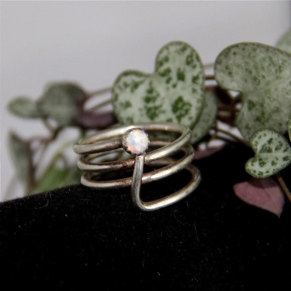 Sterling Silver Multi Band Wrap Ring with Round‎ Opal Size 6
